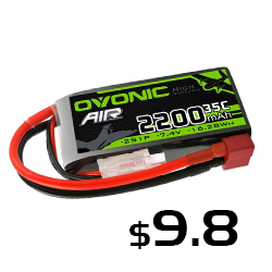 OVONIC 2S 35C 7.4V 2200mAh Short LiPo Battery Pack with T Plug